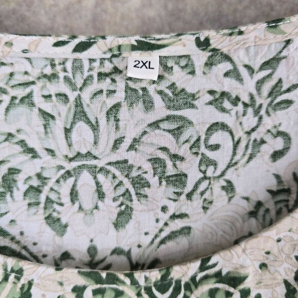 Womens 2XL Green & White Floral Maxi Dress  Cotton & Rayon Blend - Picture 3 of 7